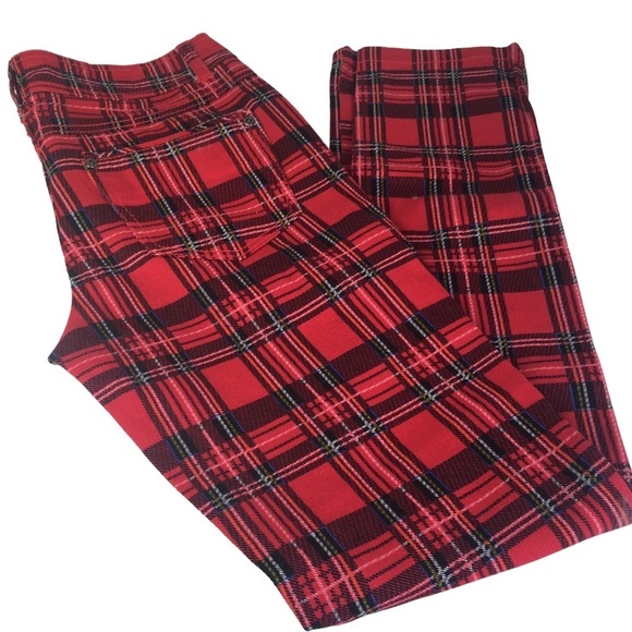 Vintage Connection 18 Tartan Red Plaid Skinny Pants 28 Waist Dark Academia - Picture 1 of 9